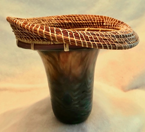 Drop Vase with Pine Needle Woven Edge
